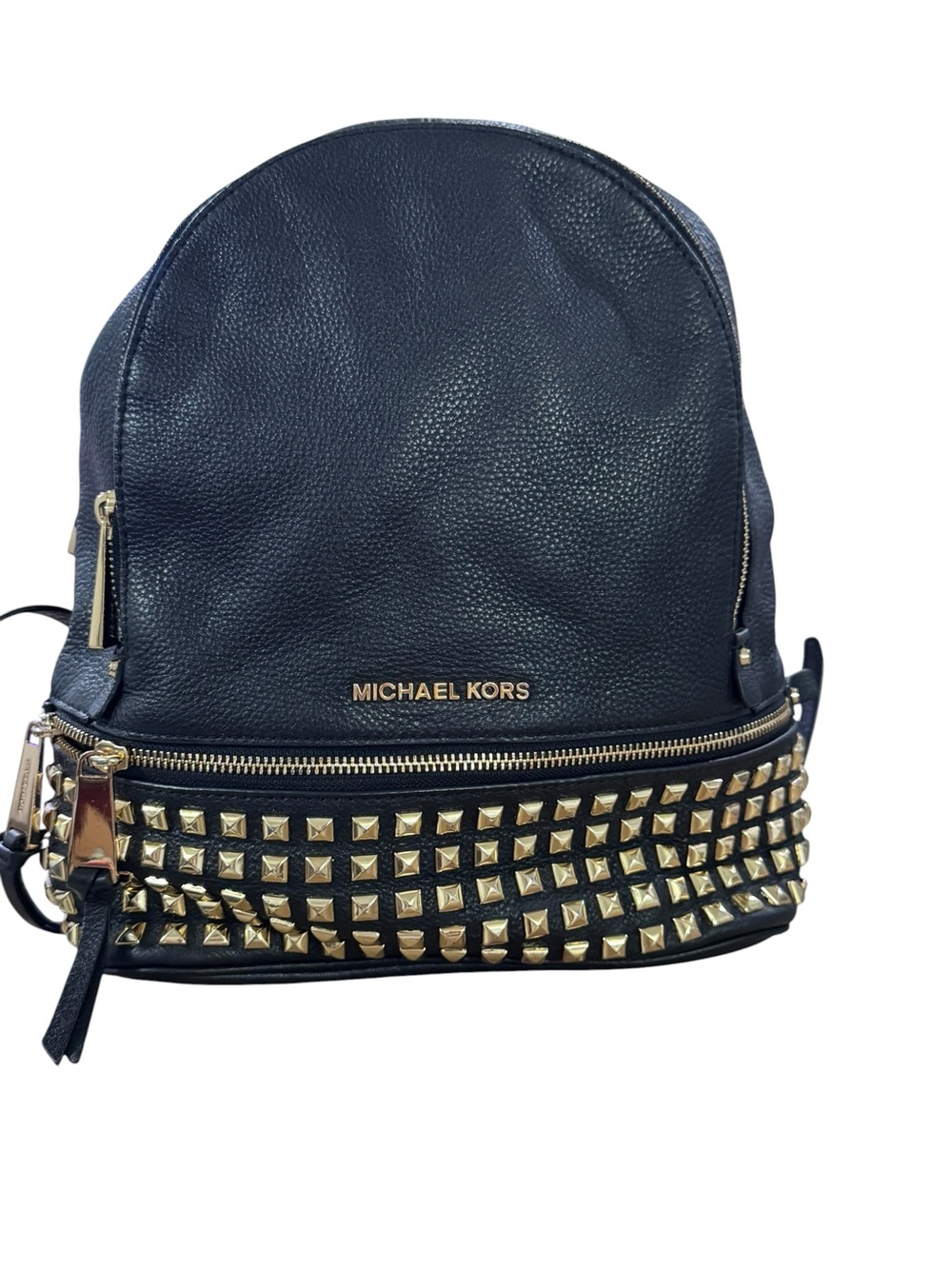 Michael Kors Black Leather medium  Backpack with Gold Stud Accents